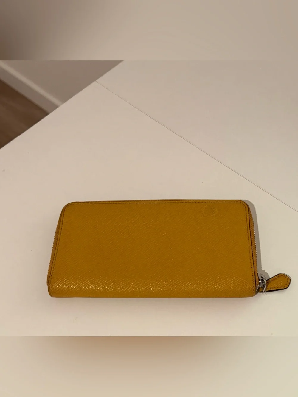 Coach Mustard Yellow Saffiano Leather Continental Wallet with Front Card Slot